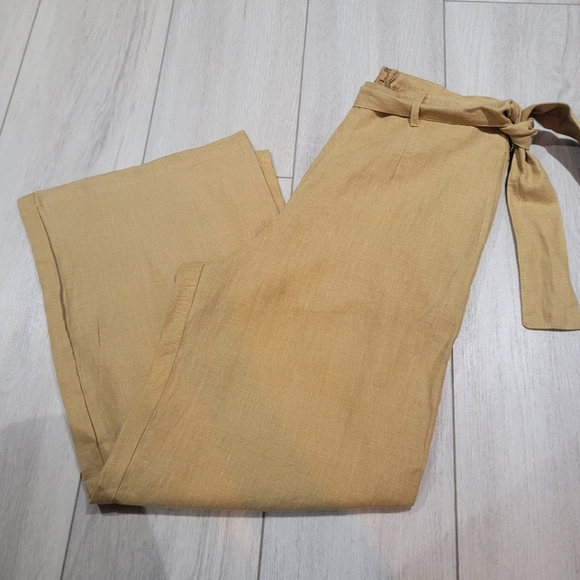 Faithfull the Brand Pants - Faithfull the Brand 100% Linen Wide Leg High Rise Ankle Length Trousers S Brown